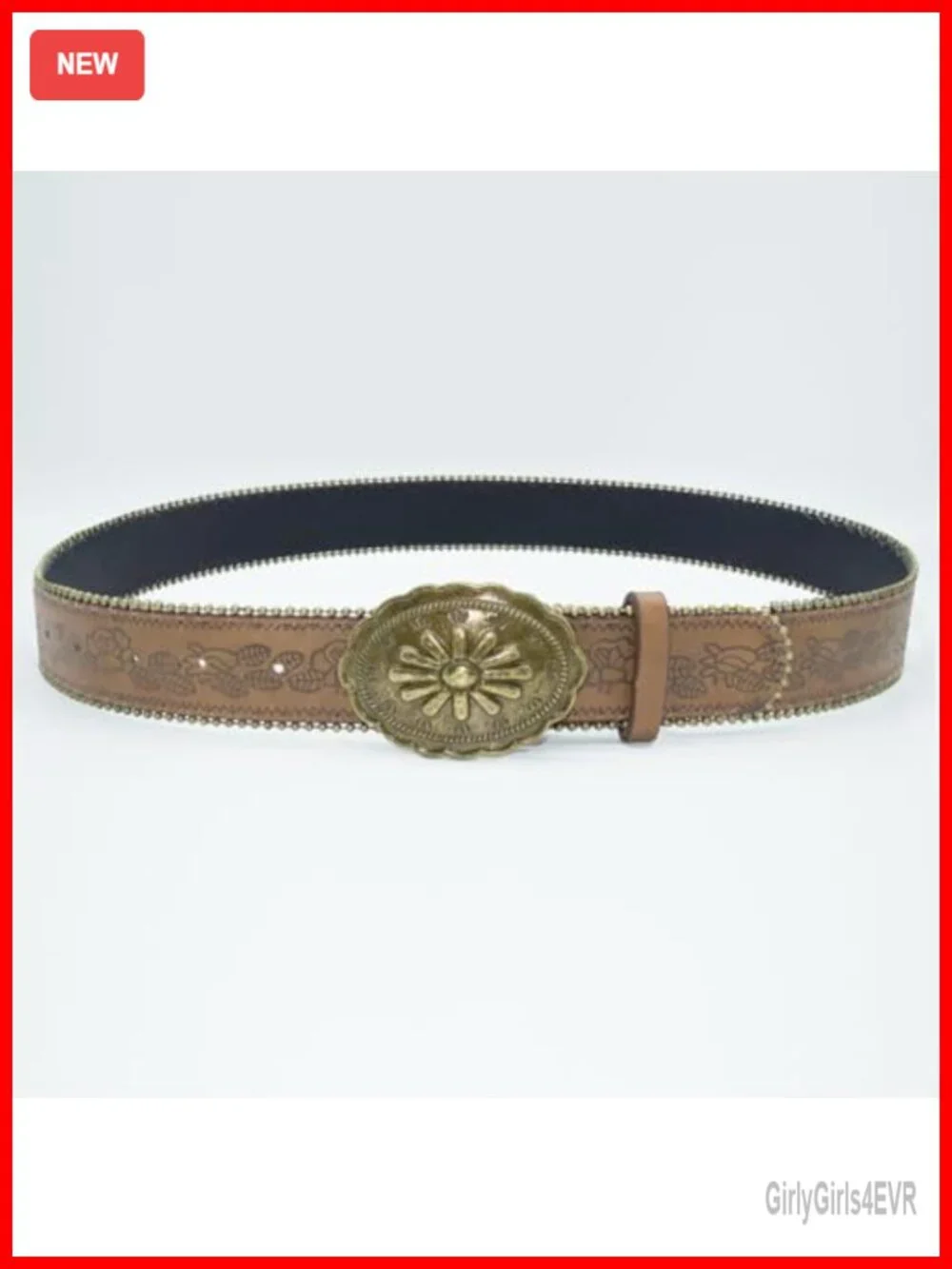 Western Belt for Women Cowgirl Faux Leather Vintage Floral Embossed